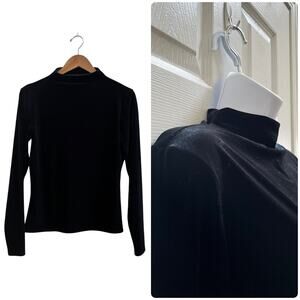 Only Hearts Helena Stuart Black Velour Mock Neck Pull Over Blouse Medium Chic